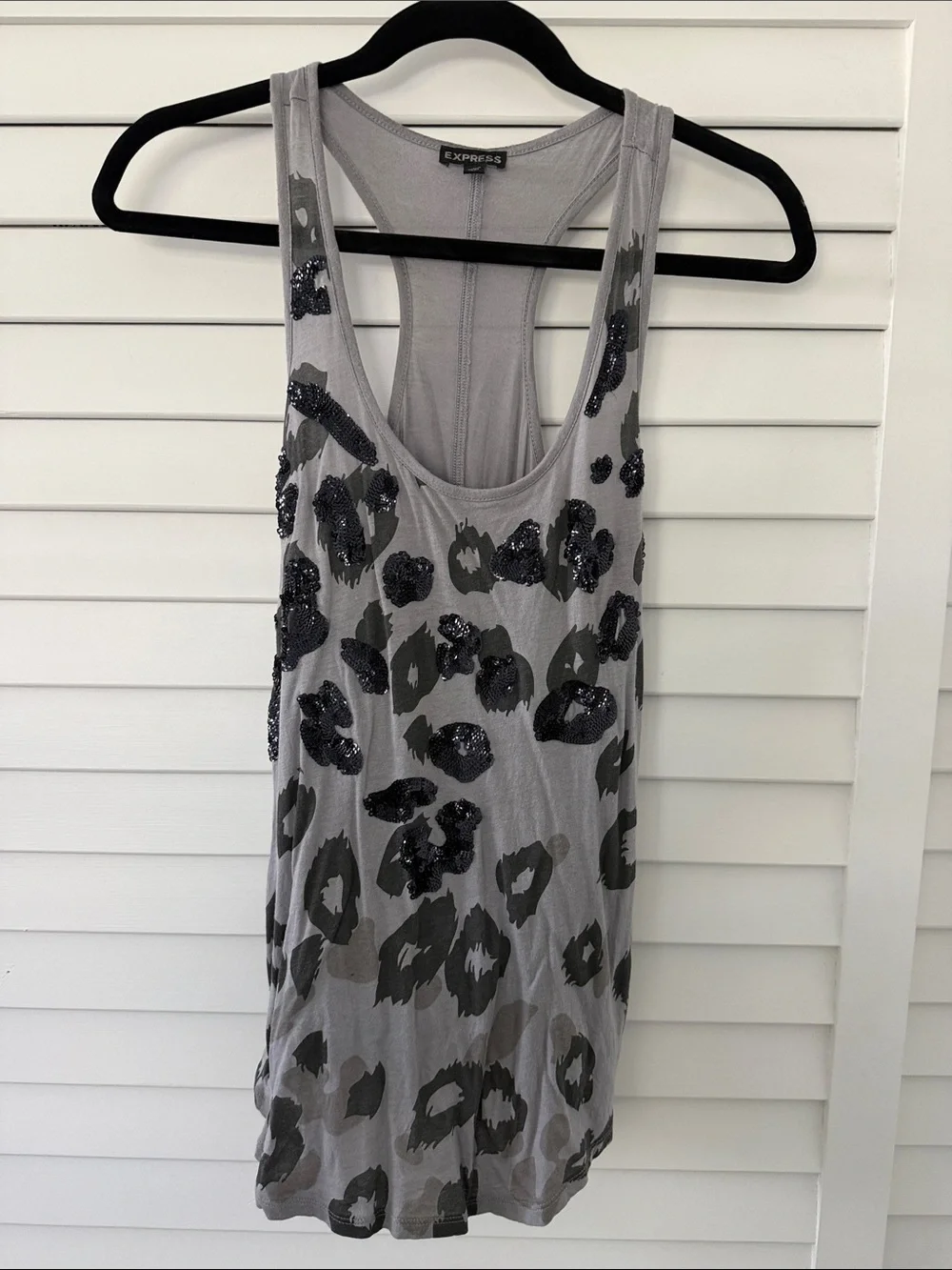Express Gray Leopard Sequin Racerback Tank - Picture 1 of 3